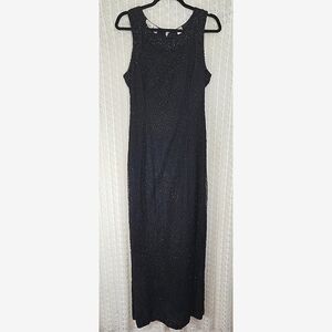 LAURENCE KAZAR Silk Beaded Maxi Dress Black Vintage Size Medium